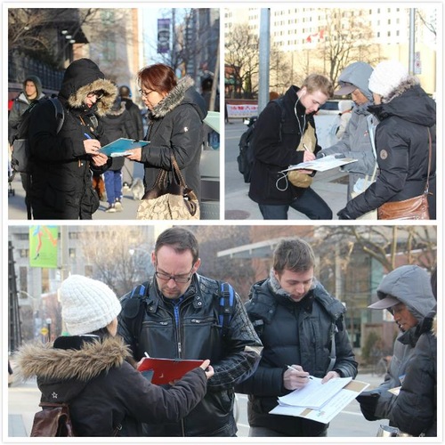 Toronto residents sign the petition in support of Falun Gong's peaceful resistance.