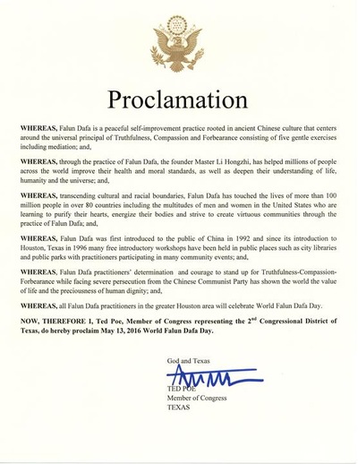 Proclamation issued by Congressman Ted Poe
