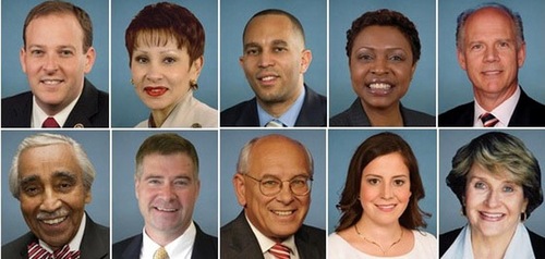 Ten federal representatives sent greetings to honor Falun Dafa in May. They are (from left to right, top row to bottom row): Zeldin Lee (1st district), Nydia Velázquez (7th district), Hakeem Jeffries (8th district), Yvett Clarke (9th district), Daniel Donovan (11th district), Charles Rangle (13th district), Chris Gibson (19th district), Paul Tonko (20th district), Elise Stefanik (21th district), and Louise Slaughter (25th district).