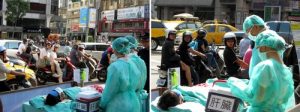 Falun gong practitioners in Taiwan re-enact Chinese Communist Party's (CCP) crime of organ harvesting from living Falun Gong practitioners.