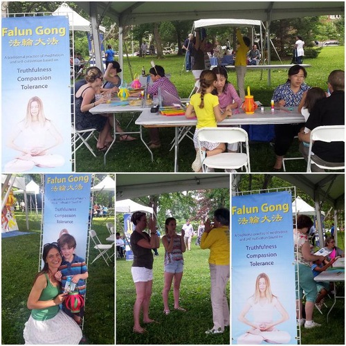 Falun Gong stand at the Webster Arts Fair draws many visitors.
