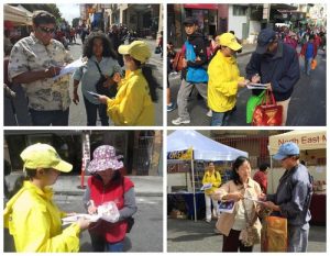 People sign a petition against the CCP's live organ harvesting in San Francisco.