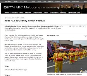 The Australian Broadcasting Corporation (ABC), a state-owned national public broadcaster, has listed the Falun Dafa waist drum team on its web page to promote the community festival. 