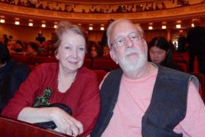 Valerie Whitcup, former Florida Philharmonic harpist, and husband Peter at Carnegie Hall on October 15.