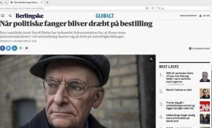 “When political prisoners are killed to order” (Når politiske fanger bliver dræbt på bestilling) published on Berlingske newspaper's website.