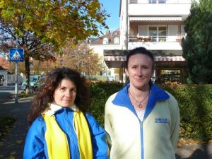 Falun Dafa practitioners Corina (l) and Dana (r) from Italy.