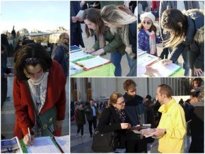 After signing the petition with her friends, college student Gandice (second right) said: “I have met many Chinese, but never heard about the forced organ harvesting. It is so horrible. It should not exist.”