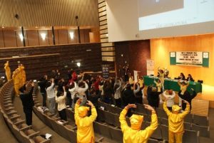 Federal representatives learn the exercises from Falun Gong practitioners at the Chamber of Deputies.