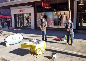 Falun Gong practitioners demonstrate the exercises in downtown Halmstad.