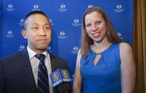 Clarence Lam, state delegate to the Maryland General Assembly, with his wife Sarah Dorff at the Hippodrome Theatre in Baltimore on February 19.