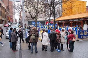 Falun Dafa practitioners march in Montreal’s Chinatown on April 22, 2017.