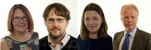 Four Swedish parliament members that held the forum. From left to right: Lotta Johnsson Fornarve, Niclas Malmberg, Marta Obminska, and Hans Rothenberg.