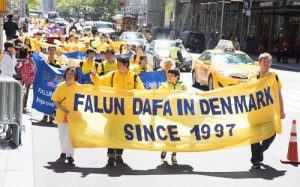 Practitioners from Denmark attended the march in New York City on May 12 to celebrate the 18th annual World Falun Dafa Day.