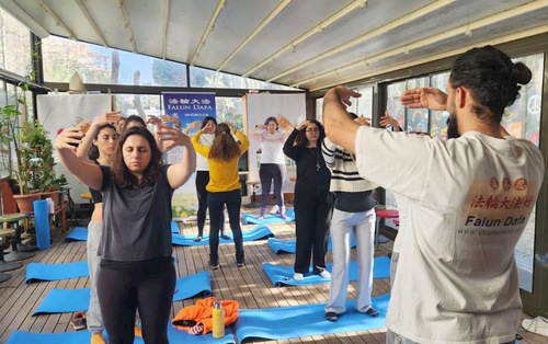 People learn the exercises at the Ecological Living Centre in Istanbul on March 10.

